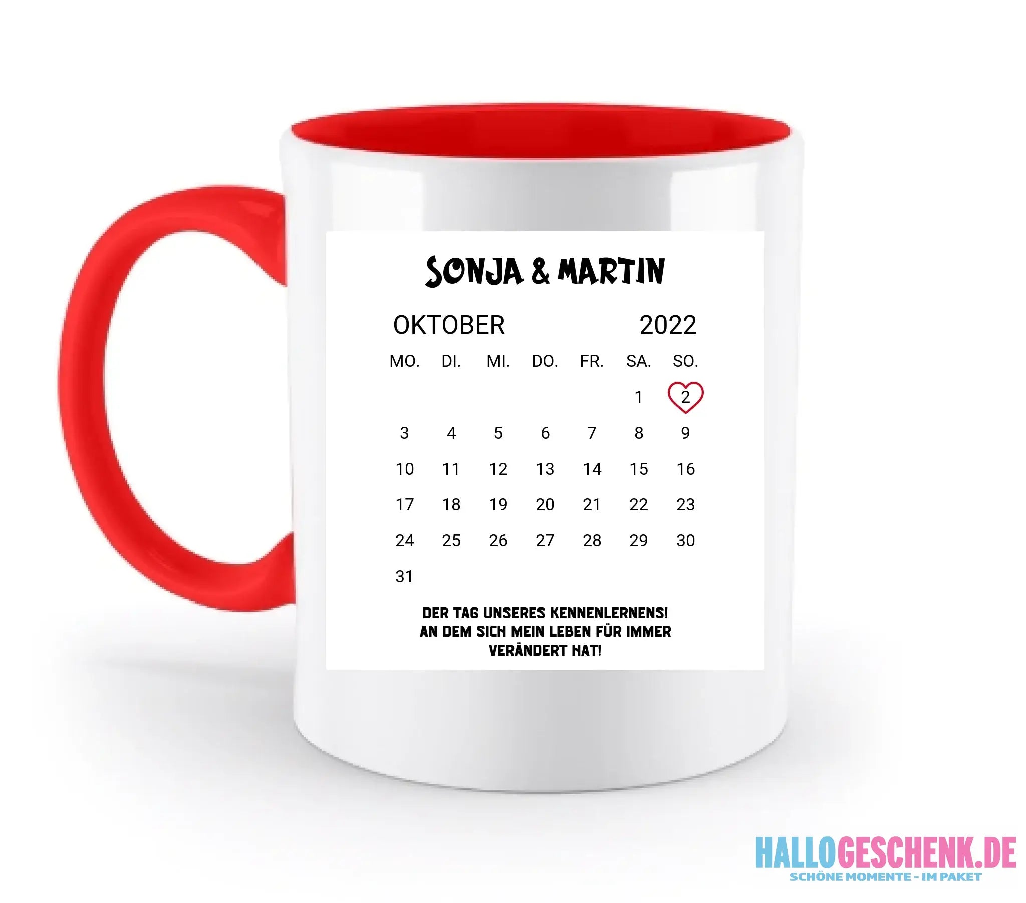 KALENDER-MOTIV mit Datum & Wunschtext • zweifarbige Tasse • Exklusivdesign • personalisiert - zweifarbige Tasse