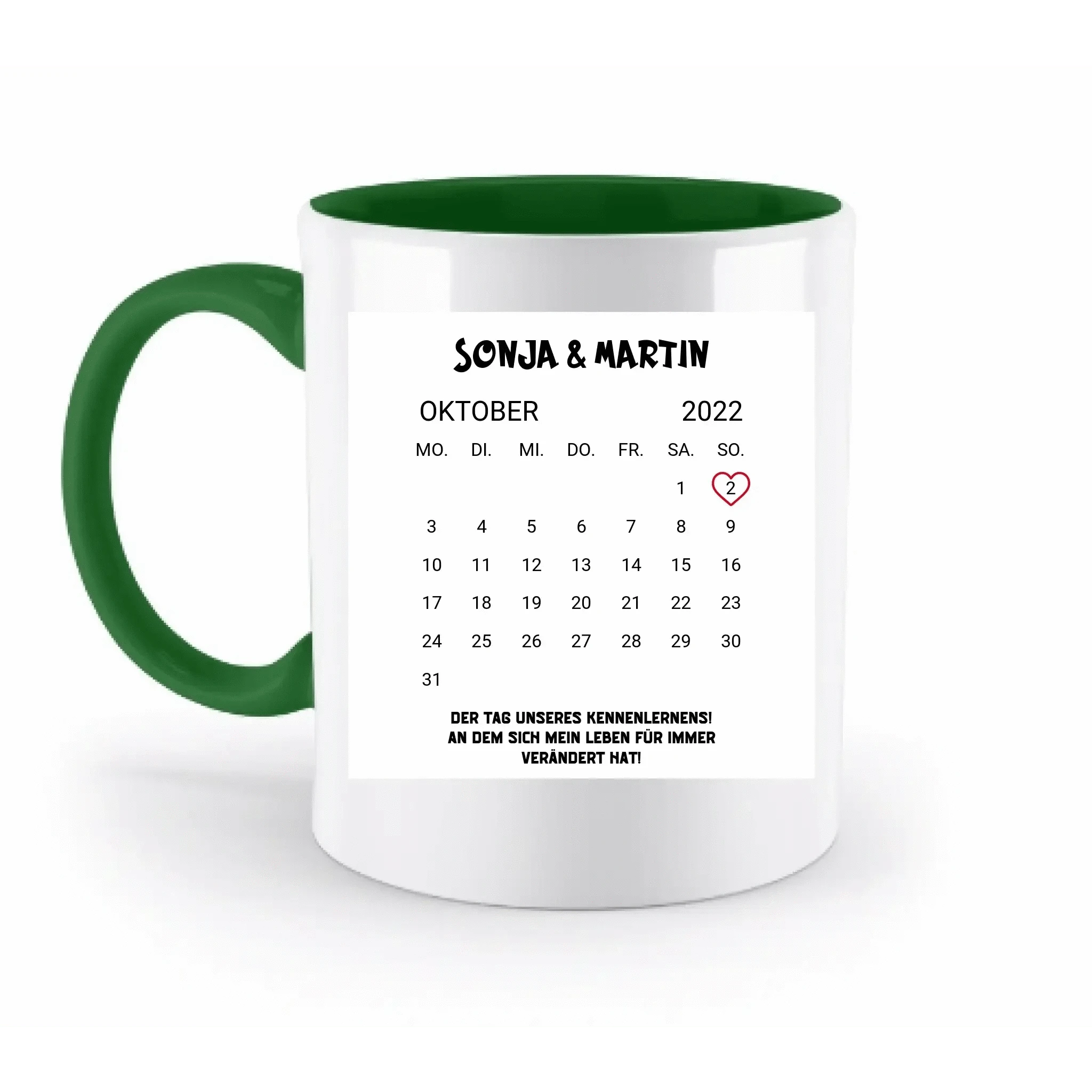 KALENDER-MOTIV mit Datum & Wunschtext • zweifarbige Tasse • Exklusivdesign • personalisiert