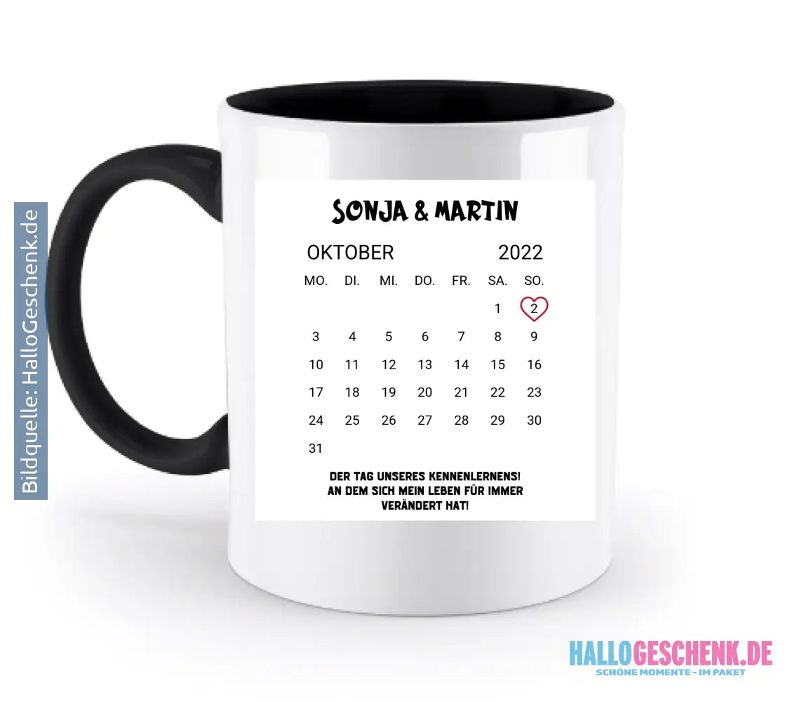 KALENDER-MOTIV mit Datum & Wunschtext • zweifarbige Tasse • Exklusivdesign • personalisiert - zweifarbige Tasse