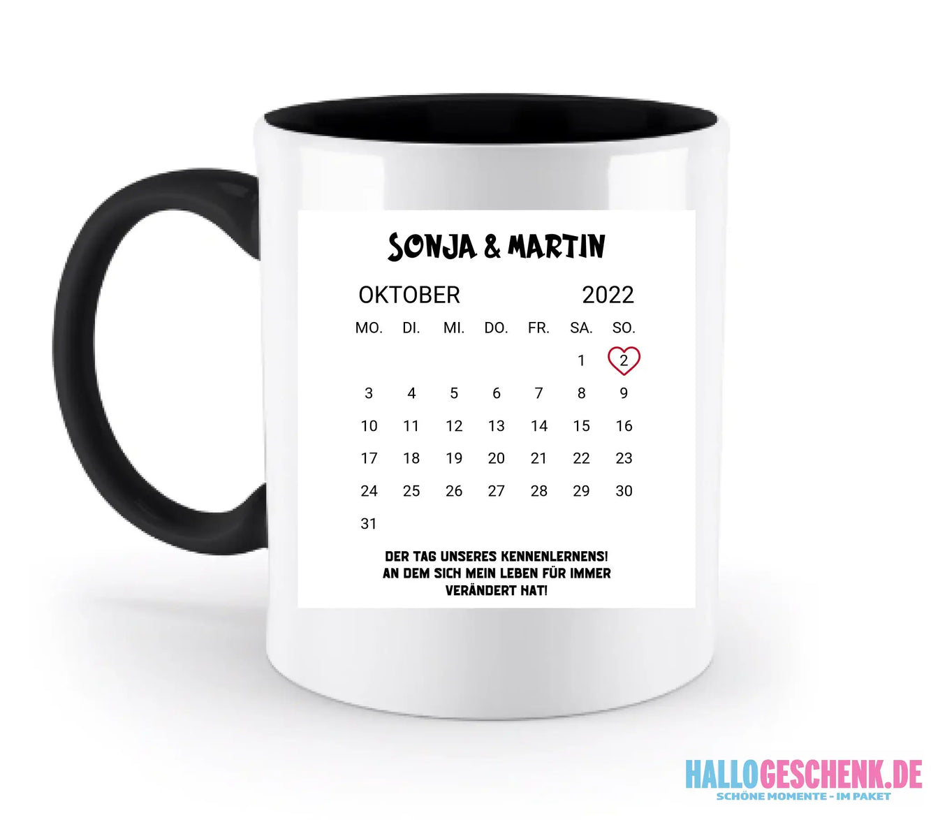 KALENDER-MOTIV mit Datum & Wunschtext • zweifarbige Tasse • Exklusivdesign • personalisiert - zweifarbige Tasse