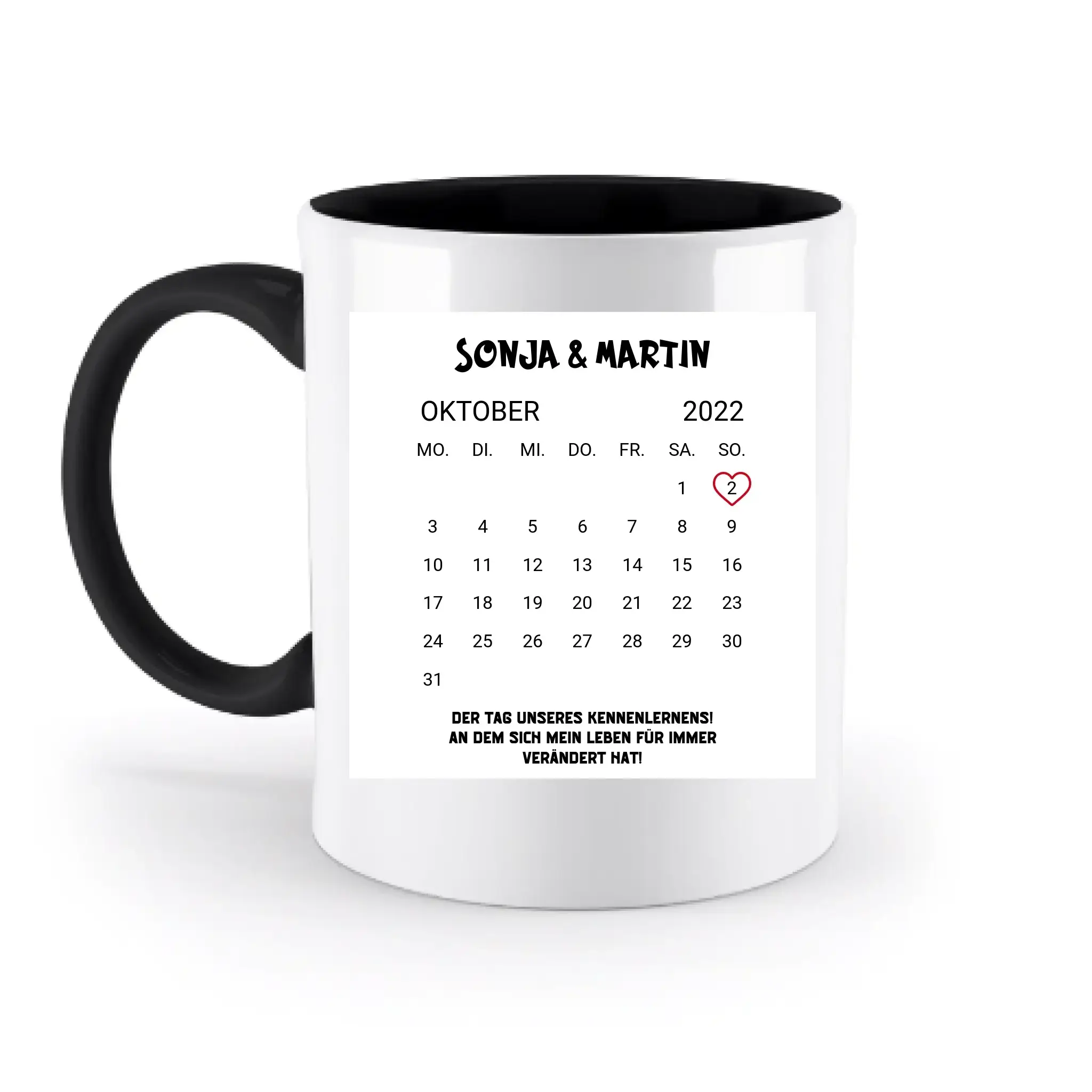 KALENDER-MOTIV mit Datum & Wunschtext • zweifarbige Tasse • Exklusivdesign • personalisiert - zweifarbige Tasse