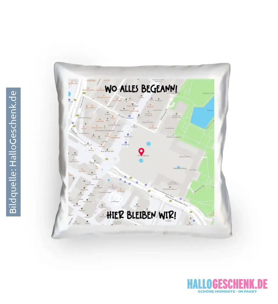Karten-Generator Maps Quadrat mit echtem Ort und deinem Text • Kissen 40x40 cm • personalisiert - Kissen 40x40 cm