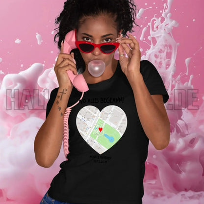 Karten-Generator mit echtem Ort und deinem Text • Karte • Maps • Ladies Premium T-Shirt XS-2XL aus Bio-Baumwolle für Damen • Exklusivdesign • personalisiert