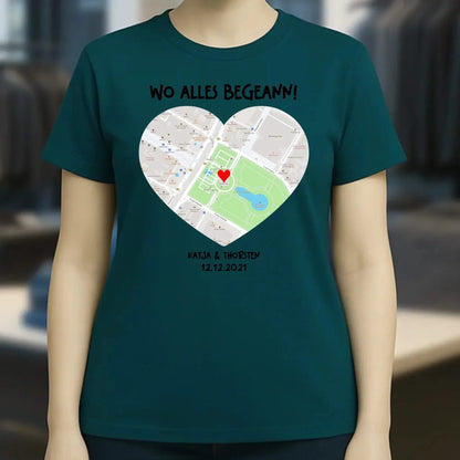 Karten-Generator mit echtem Ort und deinem Text • Karte • Maps • Ladies Premium T-Shirt XS-2XL aus Bio-Baumwolle für Damen • Exklusivdesign • personalisiert