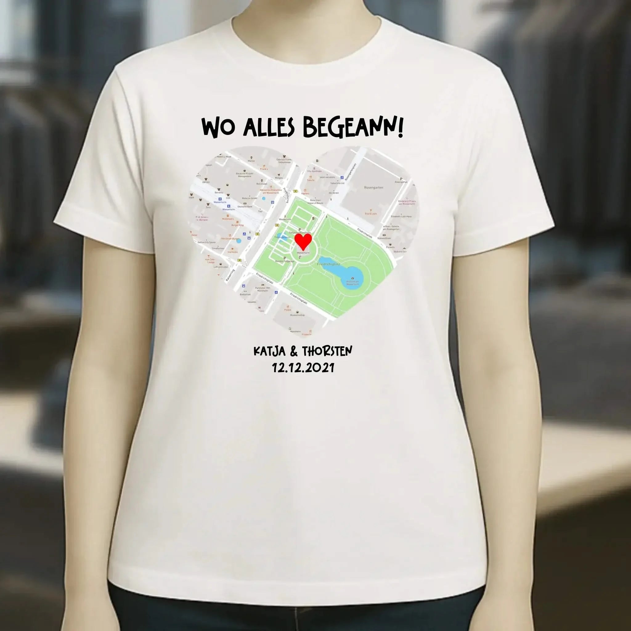Karten-Generator mit echtem Ort und deinem Text • Karte • Maps • Ladies Premium T-Shirt XS-2XL aus Bio-Baumwolle für Damen • Exklusivdesign • personalisiert