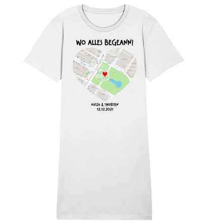 Karten - Generator mit echtem Ort und deinem Text • Karte • Maps • Ladies Premium T-Shirt Kleid aus Bio - Baumwolle S - 2XL • Exklusivdesign • personalisiert von HalloGeschenk.de