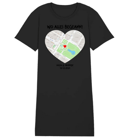 Karten - Generator mit echtem Ort und deinem Text • Karte • Maps • Ladies Premium T-Shirt Kleid aus Bio - Baumwolle S - 2XL • Exklusivdesign • personalisiert von HalloGeschenk.de