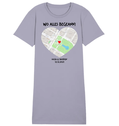 Karten - Generator mit echtem Ort und deinem Text • Karte • Maps • Ladies Premium T-Shirt Kleid aus Bio - Baumwolle S - 2XL • Exklusivdesign • personalisiert von HalloGeschenk.de