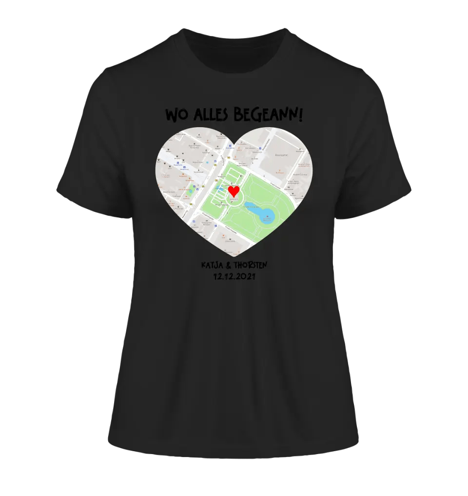 Karten - Generator mit echtem Ort und deinem Text • Karte • Maps • Ladies Premium T-Shirt XS - 2XL aus Bio - Baumwolle für Damen • Exklusivdesign • personalisiert von HalloGeschenk.de