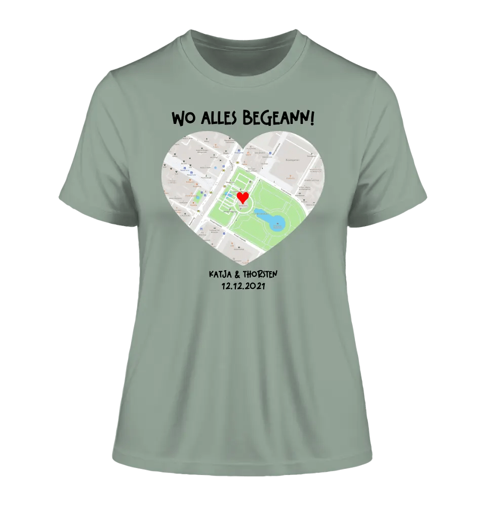 Karten - Generator mit echtem Ort und deinem Text • Karte • Maps • Ladies Premium T-Shirt XS - 2XL aus Bio - Baumwolle für Damen • Exklusivdesign • personalisiert von HalloGeschenk.de