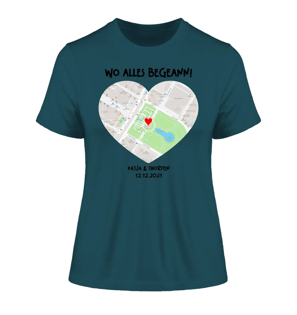 Karten - Generator mit echtem Ort und deinem Text • Karte • Maps • Ladies Premium T-Shirt XS - 2XL aus Bio - Baumwolle für Damen • Exklusivdesign • personalisiert von HalloGeschenk.de