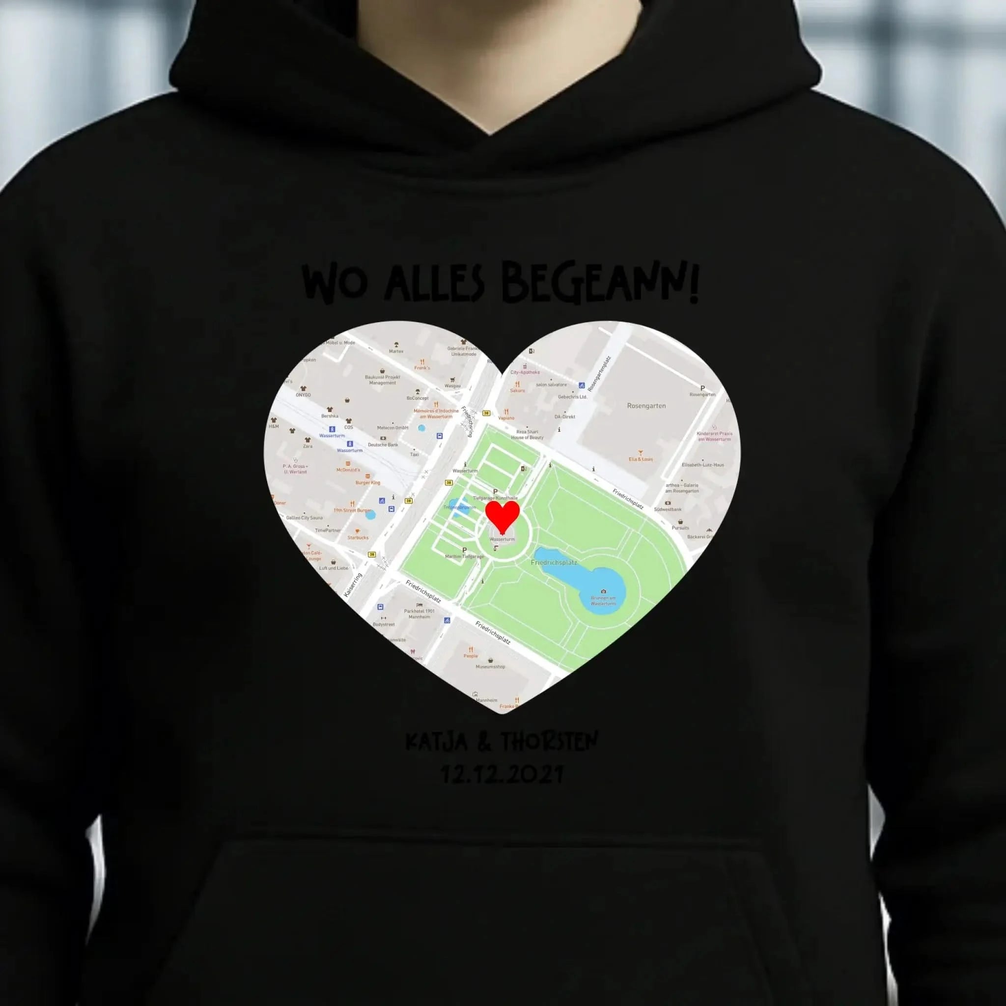 Karten-Generator mit echtem Ort und deinem Text • Karte • Maps • Unisex Premium Hoodie XS-5XL aus Bio-Baumwolle für Damen & Herren • Exklusivdesign • personalisiert