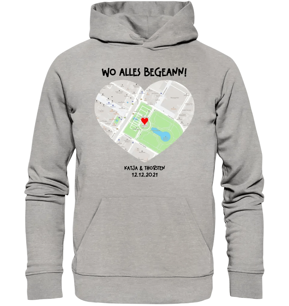 Karten - Generator mit echtem Ort und deinem Text • Karte • Maps • Unisex Premium Hoodie XS - 5XL aus Bio - Baumwolle für Damen & Herren • Exklusivdesign • personalisiert von HalloGeschenk.de