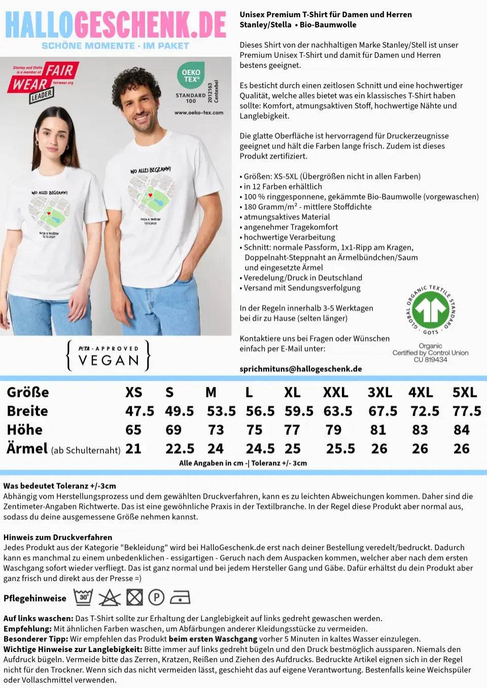 Karten-Generator mit echtem Ort und deinem Text • Karte • Maps • Unisex Premium T-Shirt XS-5XL aus Bio-Baumwolle für Damen & Herren • Exklusivdesign • personalisiert