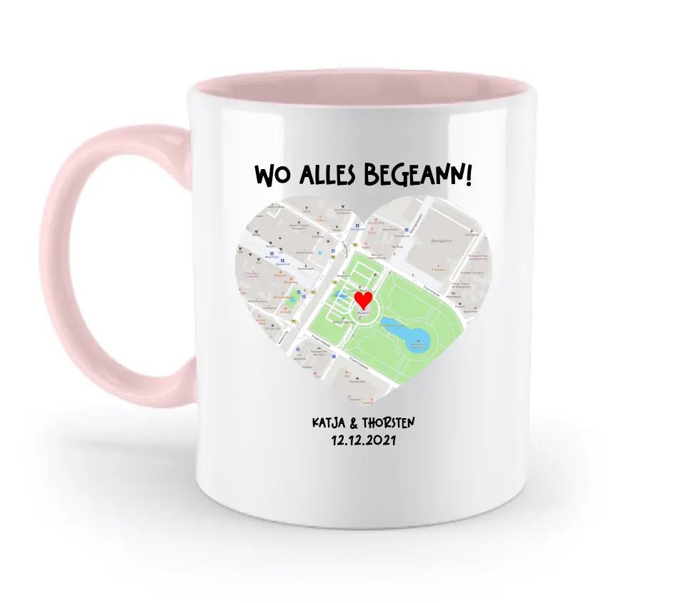 Karten - Generator mit echtem Ort und deinem Text • Karte • Maps • zweifarbige Tasse • Exklusivdesign • personalisiert von HalloGeschenk.de