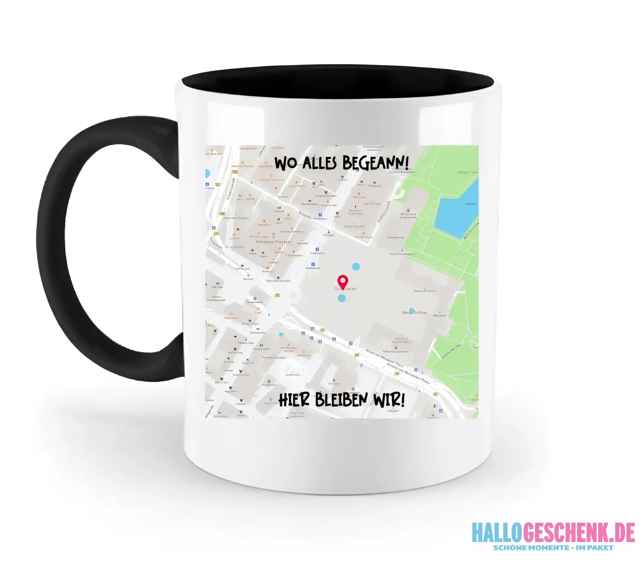 Karten-Generator Quadrat mit echtem Ort und deinem Text • zweifarbige Tasse • Exklusivdesign • personalisiert