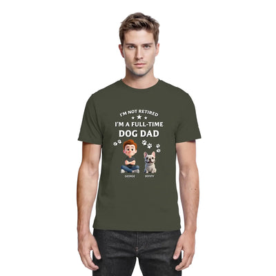 Olivegrünes cotton t-shirt mit cartoon boy und französischer bulldogge plus personalisierte namen aus der statement-collection