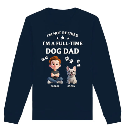 Navyblaues langarmshirt mit cartoon von mann und französischer bulldogge mit namen george und bonny personalisiert