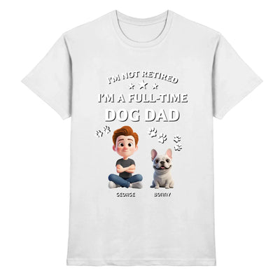 Weiße baumwoll-t-shirt mit cartoon-mann und französischer bulldogge statement katzen-papa personalisiert