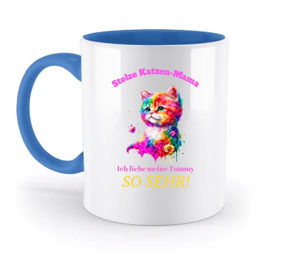 "Katzenmotive", personalisierbar - aus unserer "MIX-IT!"-Kollektion - zweifarbige Tasse 330ml mit farbigem Henkel und farbigem Innendruck (personalisiert) - HalloGeschenk.de #geschenkideen# #personalisiert# #geschenk#
