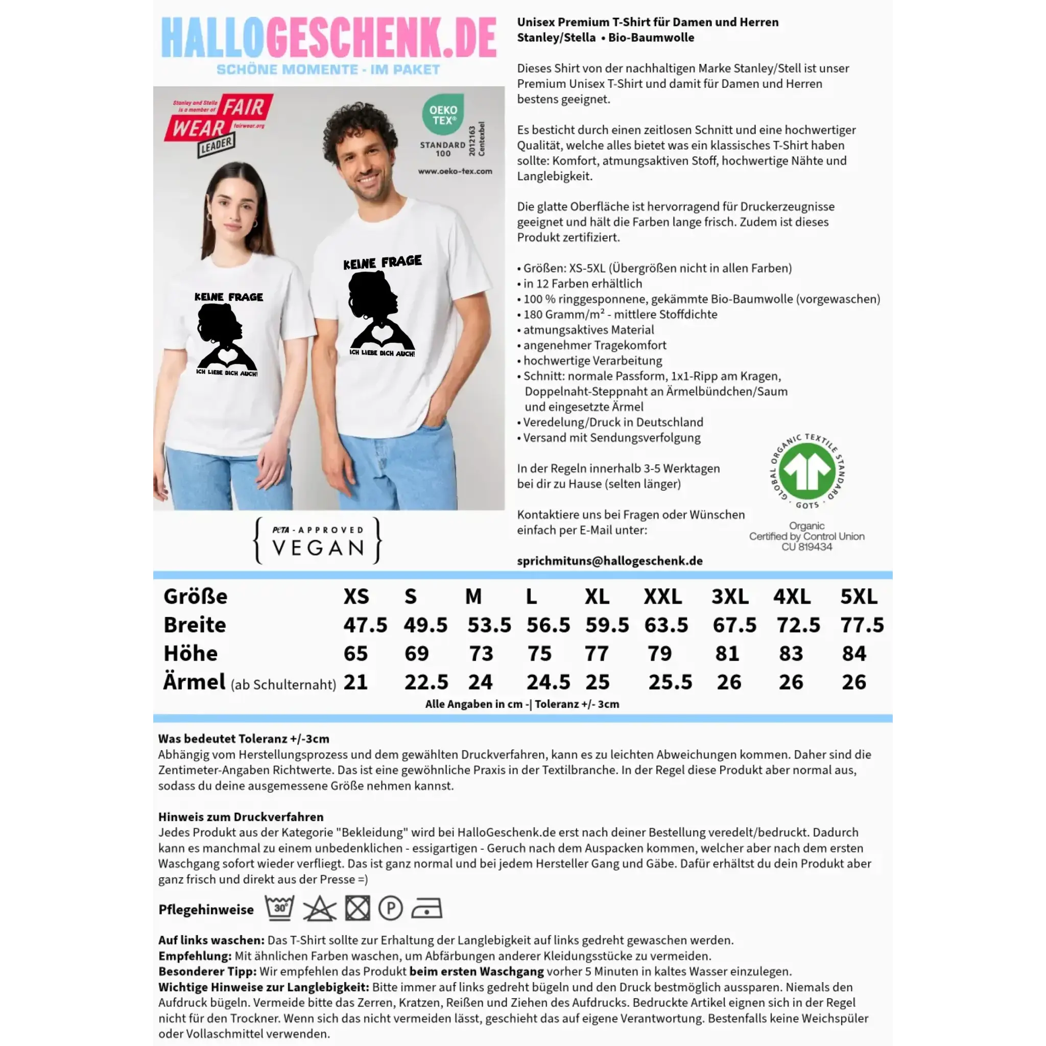 Keine Frage, ich liebe Dich auch! • Frau • personalisierbarer / personalisierter Text • Unisex Premium T-Shirt XS-5XL aus Bio-Baumwolle für Damen & Herren • Exklusivdesign • personalisiert copy
