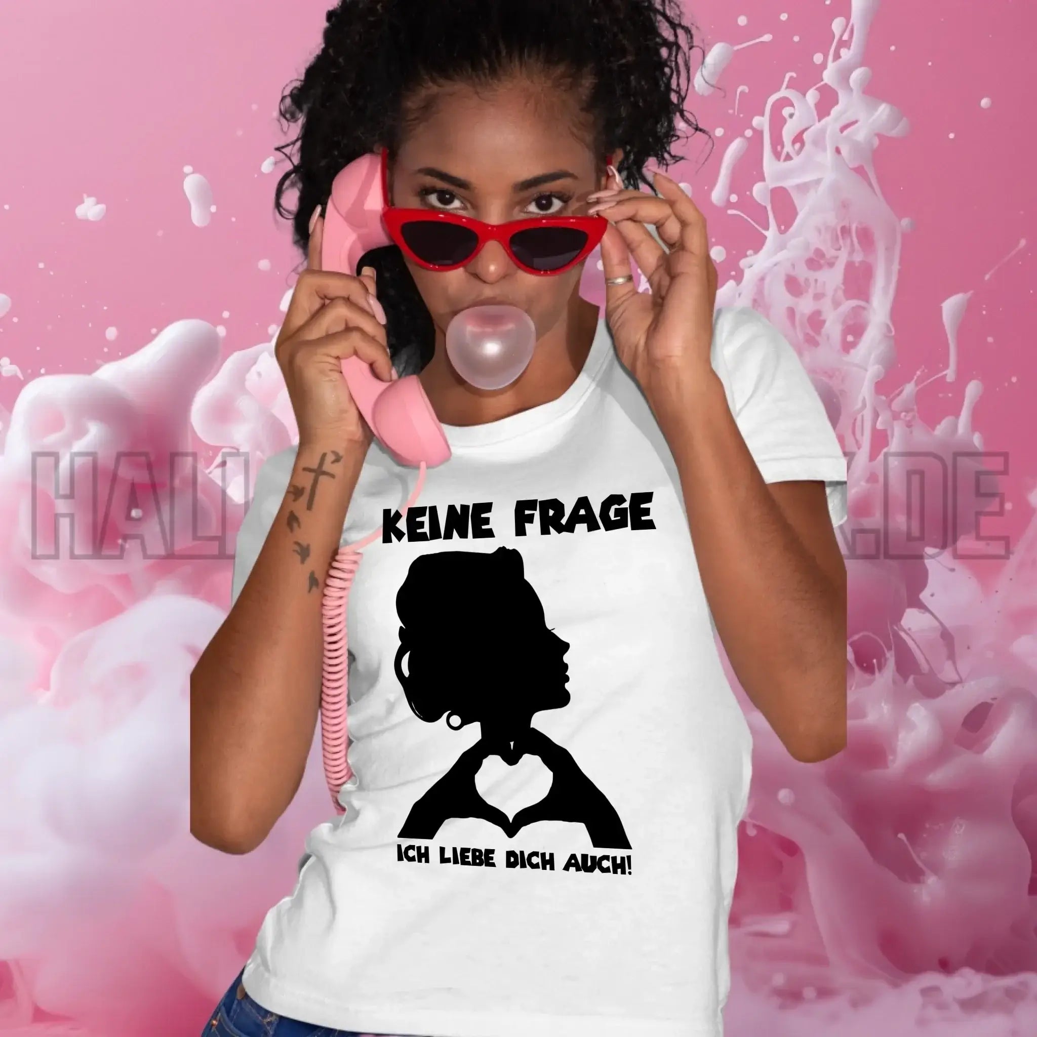 Keine Frage, ich liebe Dich auch! • Frau • personalisierter Text • Ladies Premium T-Shirt XS-2XL aus Bio-Baumwolle für Damen • Exklusivdesign • personalisiert • Motivauswahl • personalisierbar