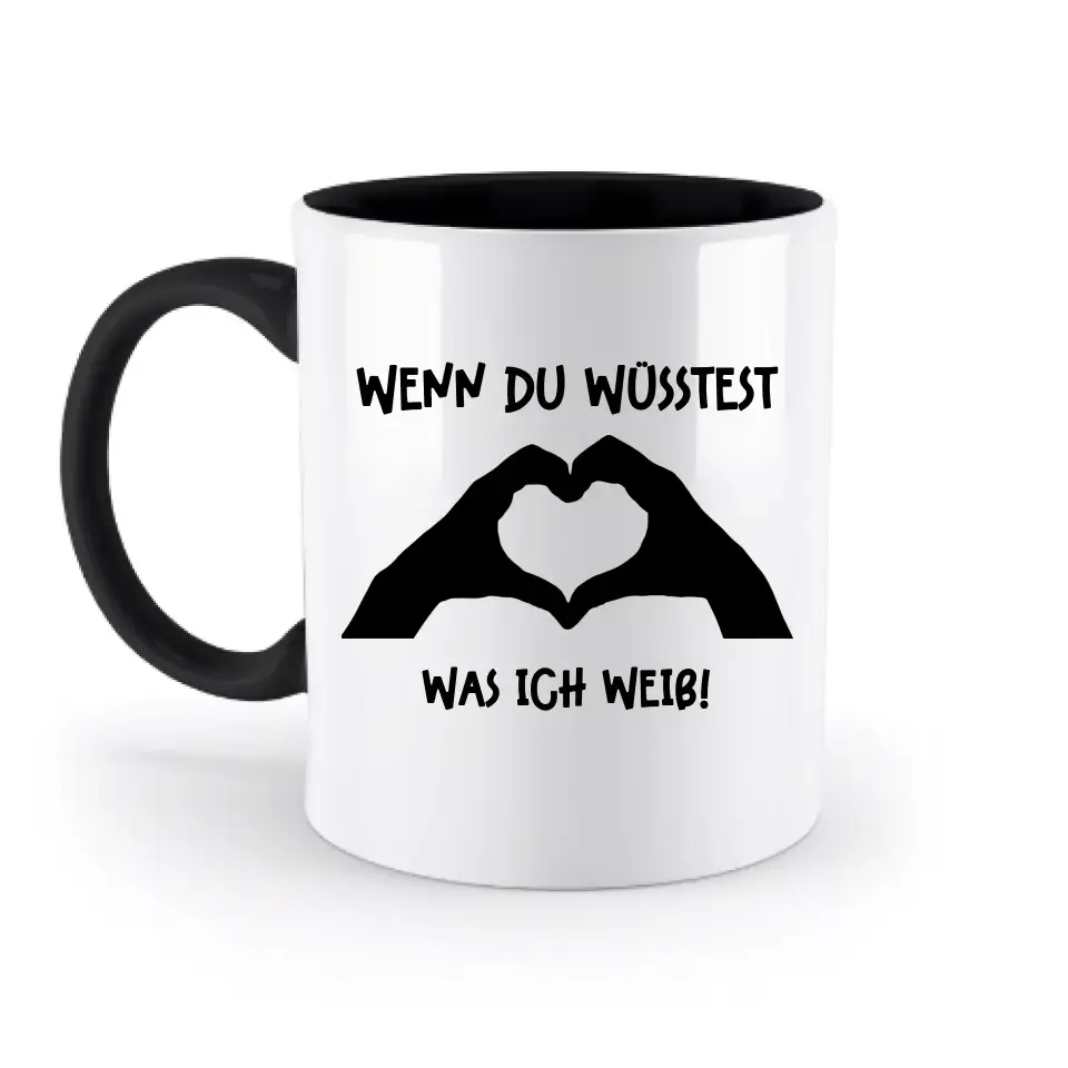 Keine Frage, ich liebe Dich auch! • Hände • personalisierter Text • zweifarbige Tasse 330ml mit farbigem Innendruck spülmaschinengeeignet