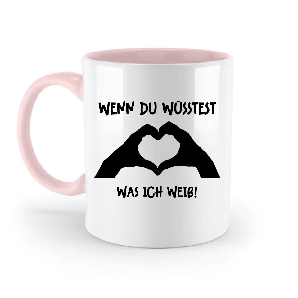Keine Frage, ich liebe Dich auch! • Hände • personalisierter Text • zweifarbige Tasse 330ml mit farbigem Innendruck spülmaschinengeeignet