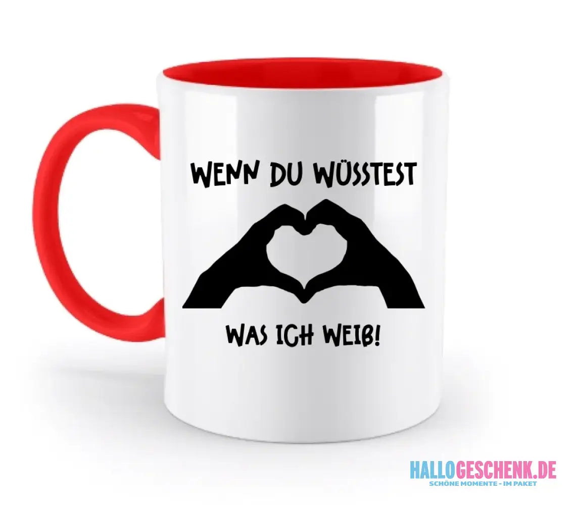 Keine Frage, ich liebe Dich auch! • Hände • personalisierter Text • zweifarbige Tasse 330ml mit farbigem Innendruck spülmaschinengeeignet