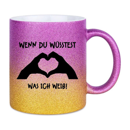 Keine Frage, ich liebe Dich auch! • Hände • personalisierter Text • Glitzertasse mit Farbverlauf von HalloGeschenk.de