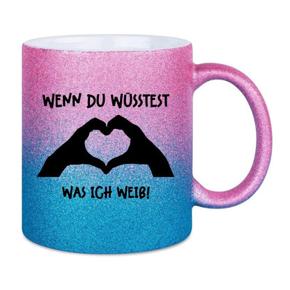 Keine Frage, ich liebe Dich auch! • Hände • personalisierter Text • Glitzertasse mit Farbverlauf von HalloGeschenk.de