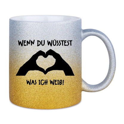 Keine Frage, ich liebe Dich auch! • Hände • personalisierter Text • Glitzertasse mit Farbverlauf von HalloGeschenk.de