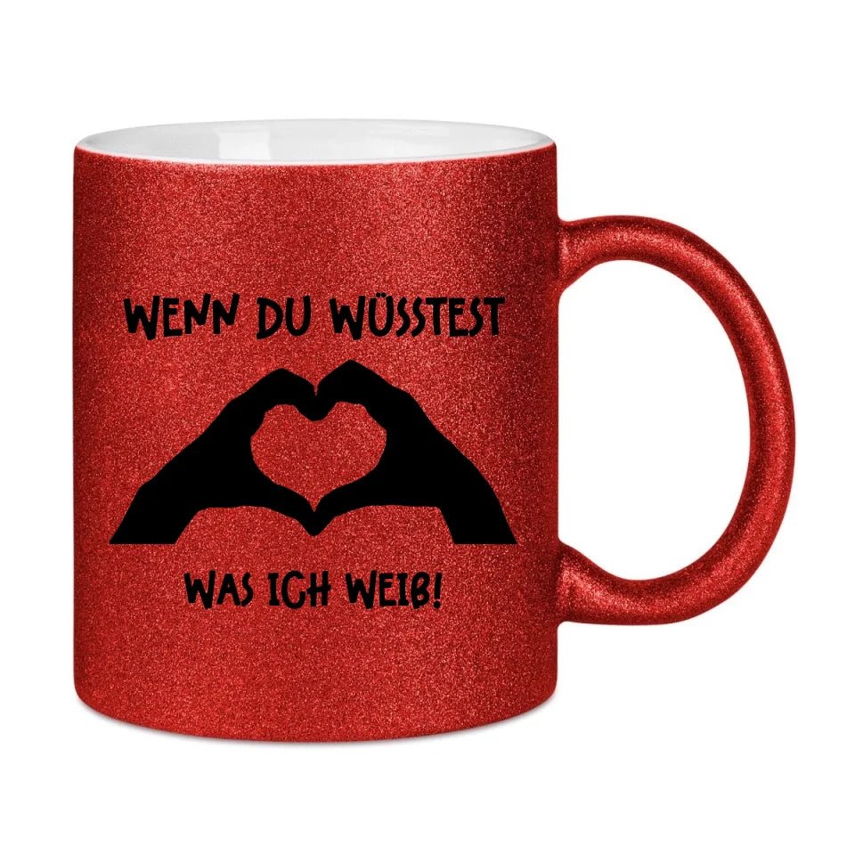 Keine Frage, ich liebe Dich auch! • Hände • personalisierter Text • Glitzertasse ohne Farbverlauf von HalloGeschenk.de