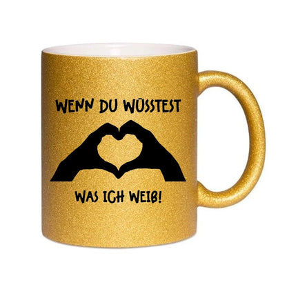 Keine Frage, ich liebe Dich auch! • Hände • personalisierter Text • Glitzertasse ohne Farbverlauf von HalloGeschenk.de