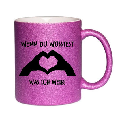 Keine Frage, ich liebe Dich auch! • Hände • personalisierter Text • Glitzertasse ohne Farbverlauf von HalloGeschenk.de