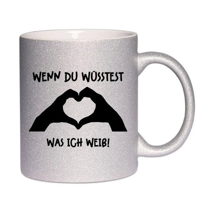 Keine Frage, ich liebe Dich auch! • Hände • personalisierter Text • Glitzertasse ohne Farbverlauf von HalloGeschenk.de