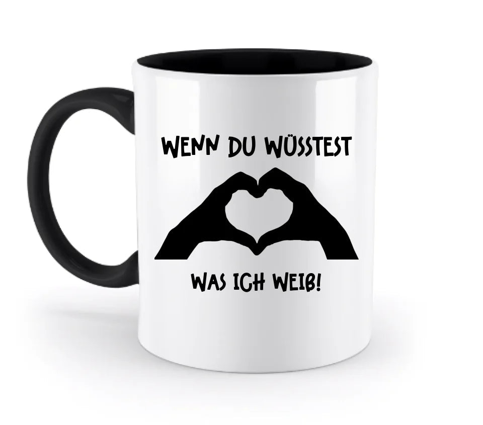 Keine Frage, ich liebe Dich auch! • Hände • personalisierter Text • zweifarbige Tasse 330ml mit farbigem Innendruck (spülmaschinengeeignet) von HalloGeschenk.de