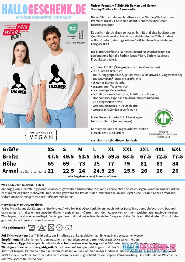 Keine Frage, ich liebe Dich auch! • Insider • personalisierter Text • Unisex Premium T-Shirt XS-5XL aus Bio-Baumwolle für Damen & Herren • Exklusivdesign • personalisiert