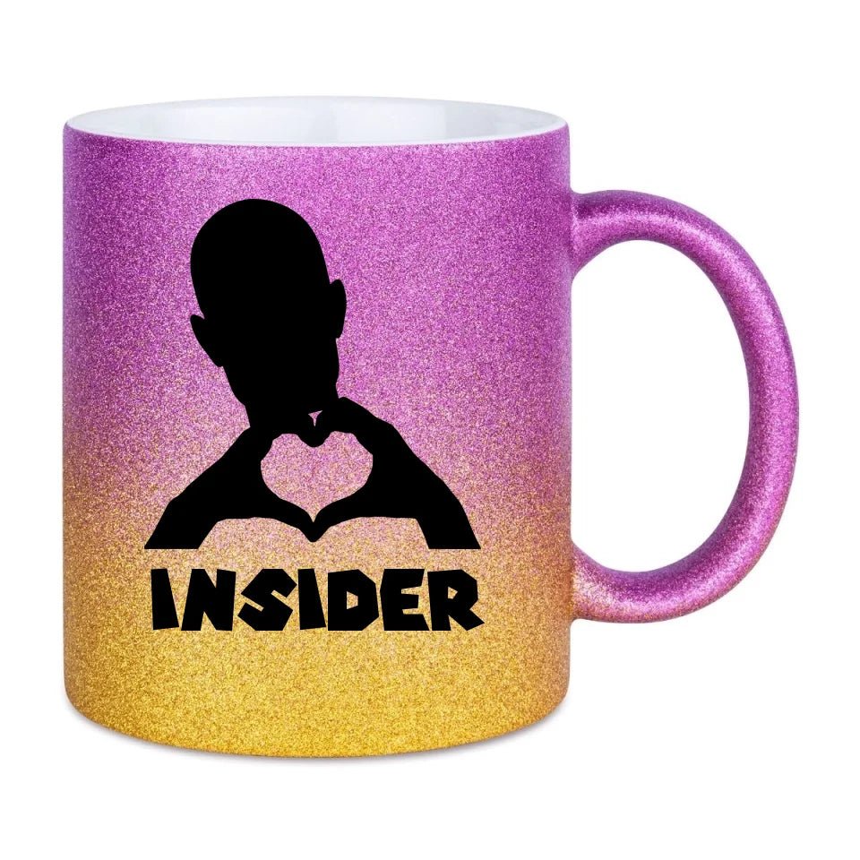 Keine Frage, ich liebe Dich auch! • Insider • personalisierter Text • Glitzertasse mit Farbverlauf von HalloGeschenk.de