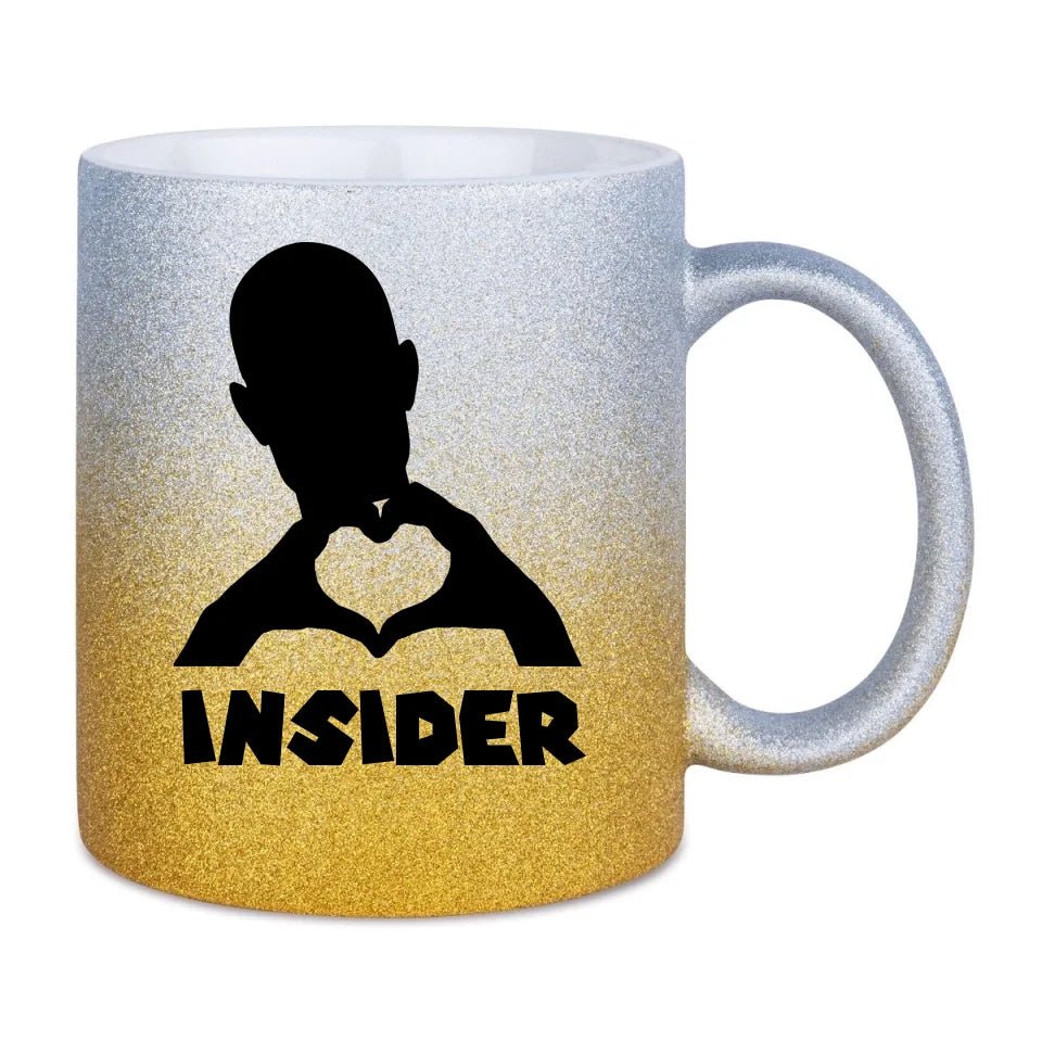 Keine Frage, ich liebe Dich auch! • Insider • personalisierter Text • Glitzertasse mit Farbverlauf von HalloGeschenk.de