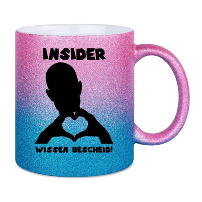 Keine Frage, ich liebe Dich auch! • Mann • personalisierter Text • Glitzertasse mit Farbverlauf von HalloGeschenk.de