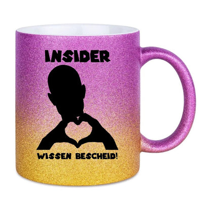 Keine Frage, ich liebe Dich auch! • Mann • personalisierter Text • Glitzertasse mit Farbverlauf von HalloGeschenk.de