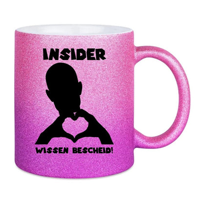 Keine Frage, ich liebe Dich auch! • Mann • personalisierter Text • Glitzertasse mit Farbverlauf von HalloGeschenk.de