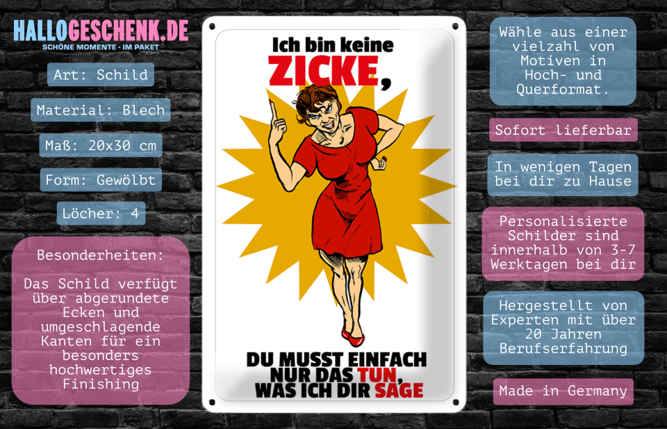 Keine ZIcke • Blechschild mit Motiv • 20x30 cm - HalloGeschenk.de