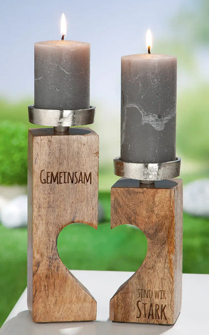 Kerzenleuchter: „Liebe“ • Mangoholz • Natur / Holz • 23×13,5×7 cm • Gilde - Kerzen & Co.