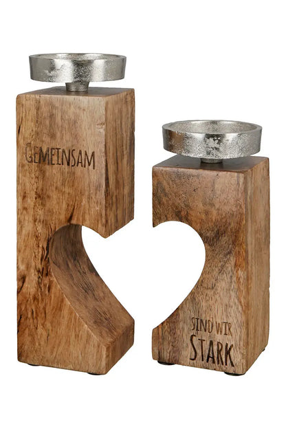 Kerzenleuchter: „Liebe“ • Mangoholz • Natur / Holz • 23×13,5×7 cm • Gilde - Kerzen & Co.