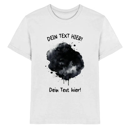 Weiße baumwoll t shirt mit schwarzem aquarell spritzer design und textplatzhaltern aus der statement collection
