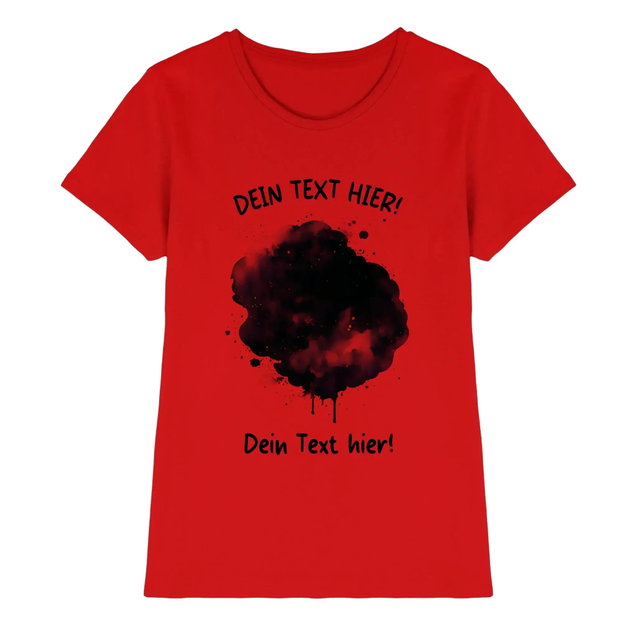 Rotes kurzarmshirt mit schwarzem tintenspritzer und anpassbarem text aus der statement-collection