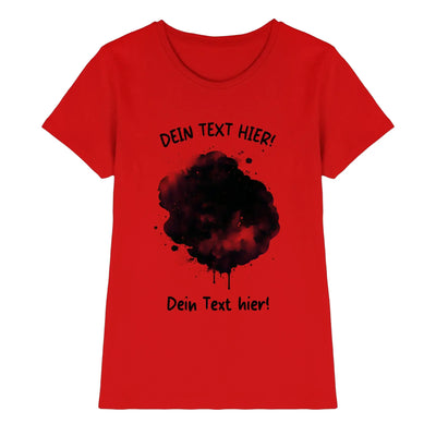 Rotes kurzarmshirt mit schwarzem tintenspritzer und anpassbarem text aus der statement-collection