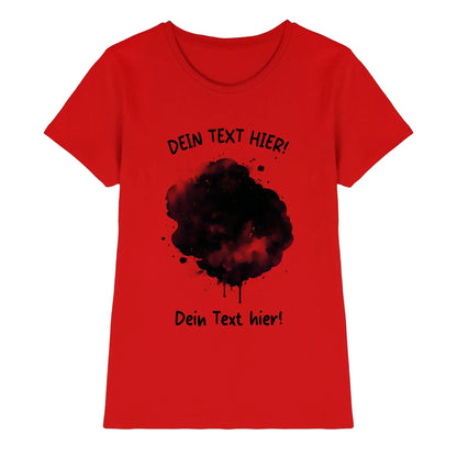 Rotes kurzarmshirt mit schwarzem tintenspritzer und anpassbarem text aus der statement-collection